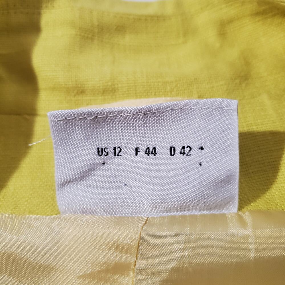 Akris Punto 100% Linen Yellow Roll Tab Short Sleeve Blazer Jacket Womens Size 12 - Picture 10 of 13